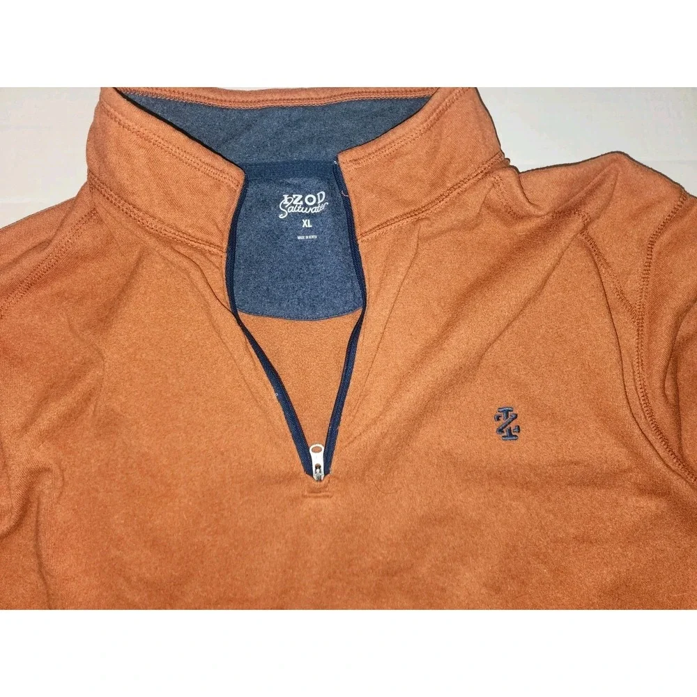 IZOD Saltwater Sweatshirt Sweater XL Orange 1/4 Zip Pullover  College Preppy